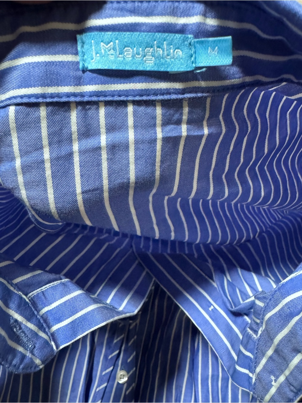 J. Mclaughlin Shirt Dress Blue White Vertical Strips Size Medium Button Front - Picture 6 of 11